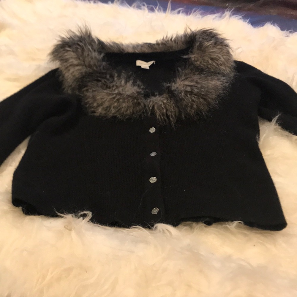 Garnet Hill Ladies Black Cardigan scoop neck.